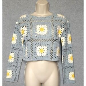 New Granny Square Crochet Pullover Top S TRUTH by Republic Patchwork retro Boho